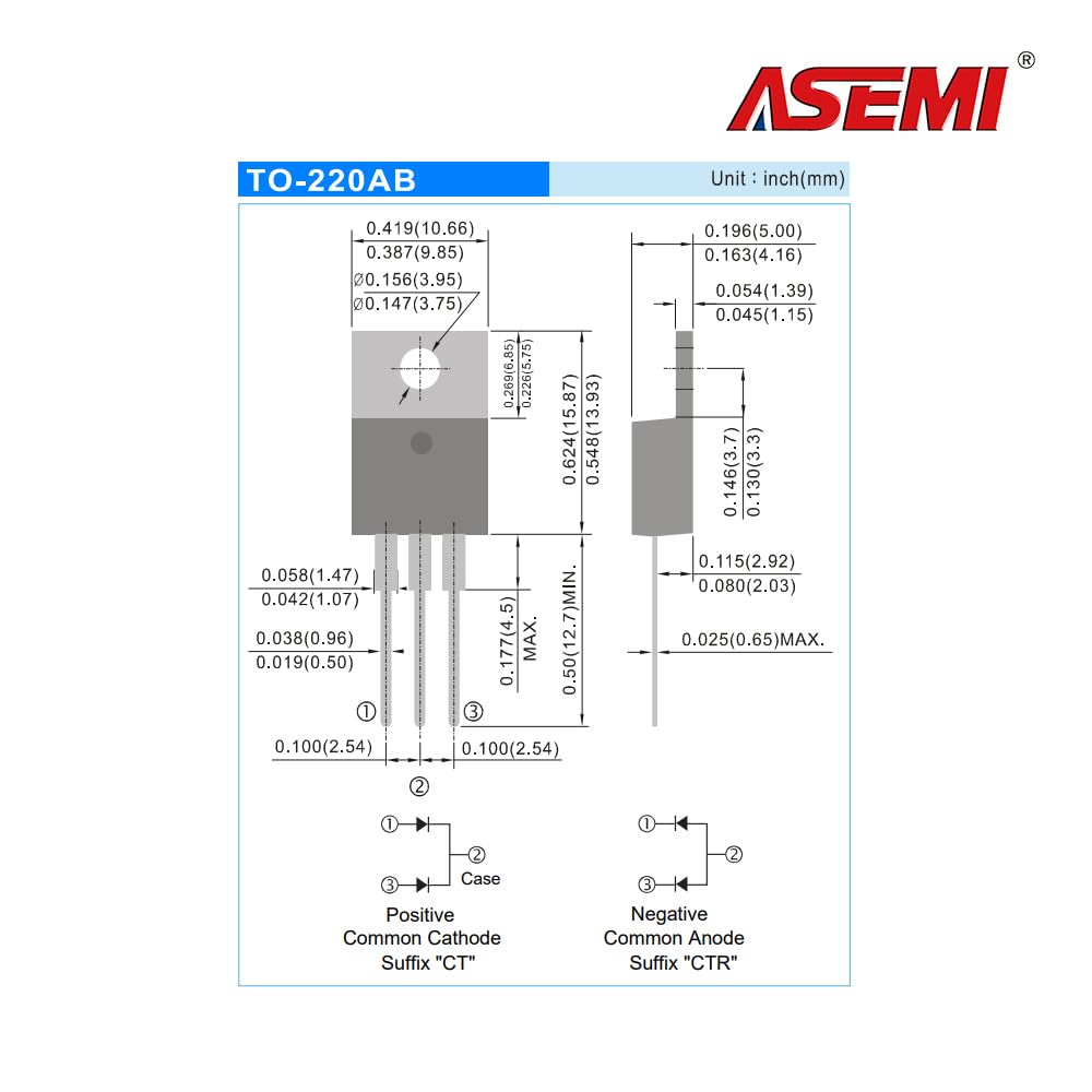 (Pack of 10pcs) MBR3045CT ASEMI TO-220AB Mikron Chip Schottky Barrier Diode 30a 45v for Converter