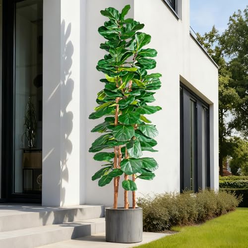 Image of Artificial Fiddle Leaf Fig Tree 7FT, Faux Fig Tree Indoor with Natural Wood Trunk & Realistic Leaves with Moss Pot Fake Ficus Tree Large Faux Floor Plant for Living Room Home Decor, House Plant