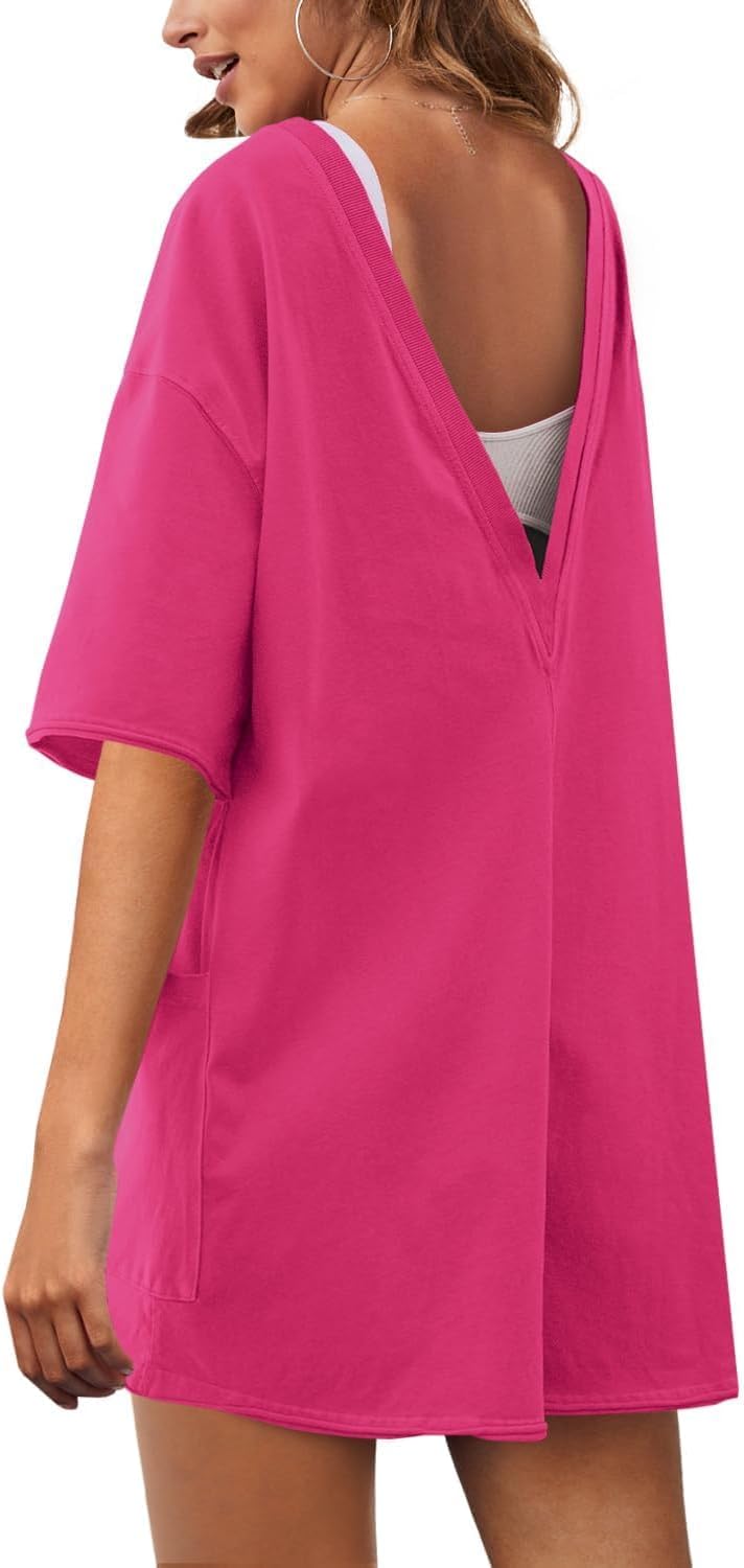 LTSCNRM Womens Tee Rompers Casual One Piece Hot Shot Oversized Overall Short Sleeve Reversible Athletic Workout Pockets - Image 3