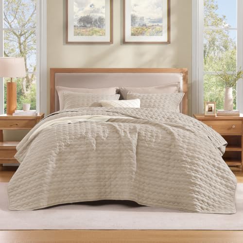 Image of Litanika King Quilt Bedding Set, 3 Pieces Beige Bedspreads & Coverlets Set | Cloud-like Soft, Breathable, lightweight, All-Season, Multi-Scenario, Machine Washable