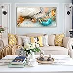 Framed Wall Art Light Gray Blue Yellow Cloud Abstract Canvas Frames - Canvas Painting Wall Art Print Poster for Living Room Decoration50x100cm with Frame