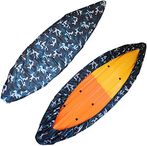 GYMTOP 7.8-18ft Waterproof Kayak Canoe Cover Camouflage - Outdoor Storage Dust Cover UV Protection Sunblock Shield for Fishing Boat/Kayak/Canoe [7 Sizes] (Ocean camo, Suitable for 10.8-12ft Boat)