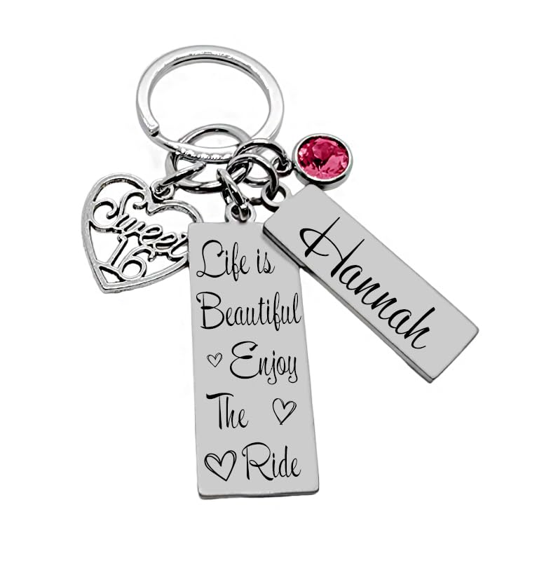Sweet 16 Gift, Life is Beautiful Enjoy the Ride, New Driver, Personalized Keychain for Teenage Girl, Have Fun, Enjoy the Journey Active