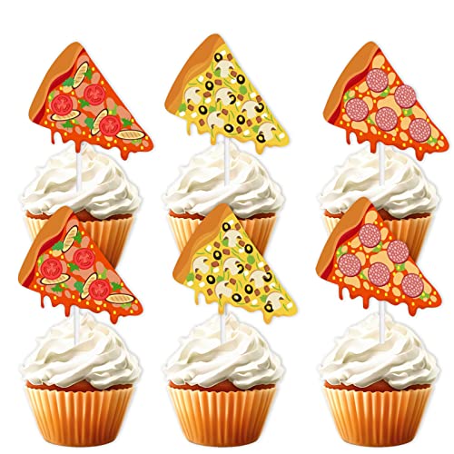 18pcs Gold Glitter Dessert Cupcake Topper Fast Food Pizza Party Theme Decor Supplies Baby Shower Boys Girls Happy Birthday Decorations