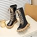 Fashion Lace up Boots for Girls:Lace Up Detail Faux Leather Combat Booties Outdoor Hiking Winter Warm Footwear Party Dress（Size2,Black