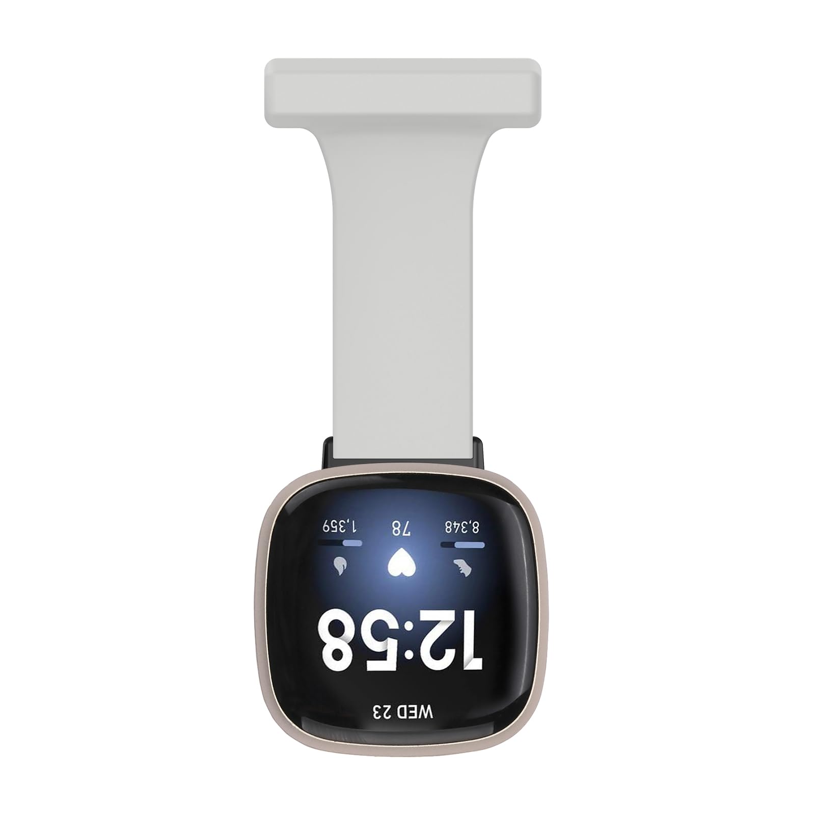 Chofit Nurse Watch Brooch Straps Compatible with Fitbit Versa 4 Bands, Soft Silicone Pin Fob 20mm Strap Watch Band Accessories for Versa 4/Sense 2/Versa 3/Sense (Grey)
