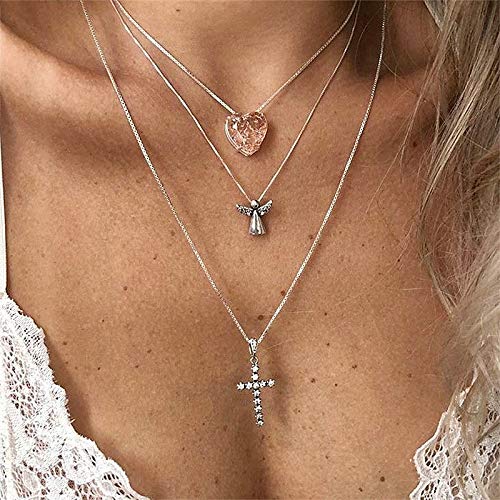 Fashion Zircon Love Angel Cross Pendant Multi Layer Women S Necklace New Summer Beach Seaside Accessories Gift