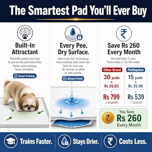 Image of PETSAPIENS India Made XL Pet Training Pee Pads (100, 60X45 cm) Dogs | Adhesive Tape | High Amount Super Absorbent Material I 8 Layers (2 Hidden) | Built in Pet Attractant | Moisture Free Zipper Pack