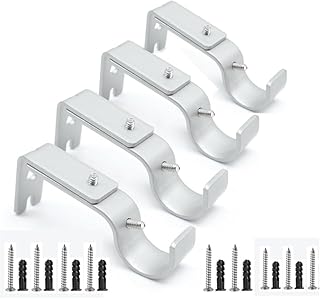 Tiandiandudu 4 Pcs Adjustable Heavy Silver Iron Curtain Rod Support, Hardware Window Curtain Rod Brackets