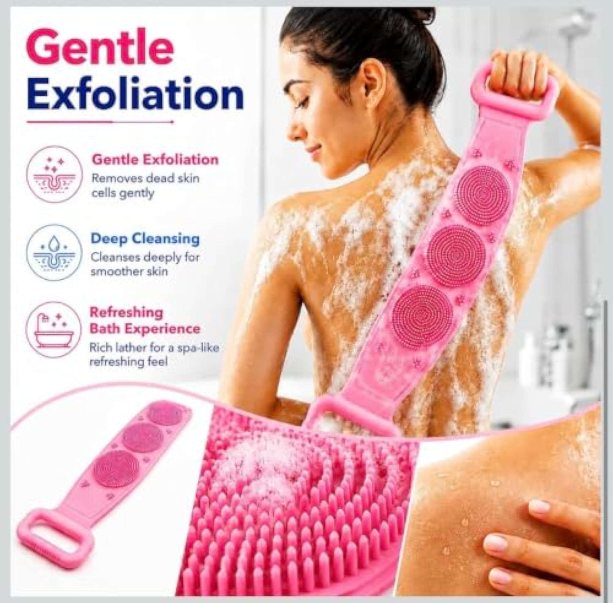 Silicone Back Scrubber Belt for Shower, Green