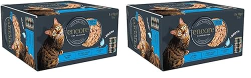 Encore 100% Natural Wet Cat Food, Multipack Fish Selection in Broth 70g Tin for Adult Cats, (8 x 70g Tins) (Pack of 2)