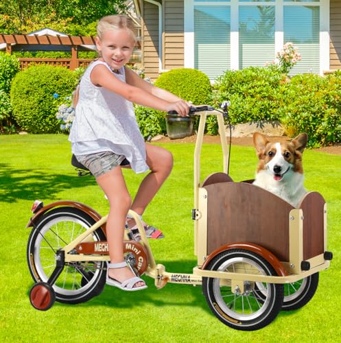 MEGHNA Kids Trike with Large Front Cargo 3 Wheel Tricycle Band Brake Trike with Training Wheels Front Loader Cargo Bike for Kids Aged 6-12 Years Old (Beige)