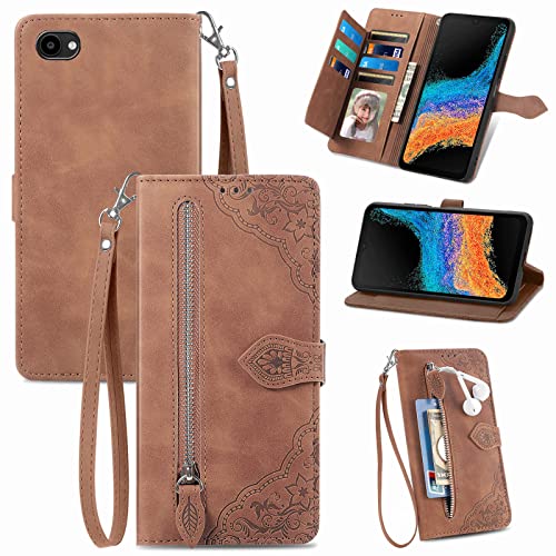 for Orbic Joy RC608L Zipper Wallet Case with Strap,7 Card Holder Leather Flip Magnet Wallet Case with Money Pocket Full Body Protective Purse Case for Women -Brown - Main Image