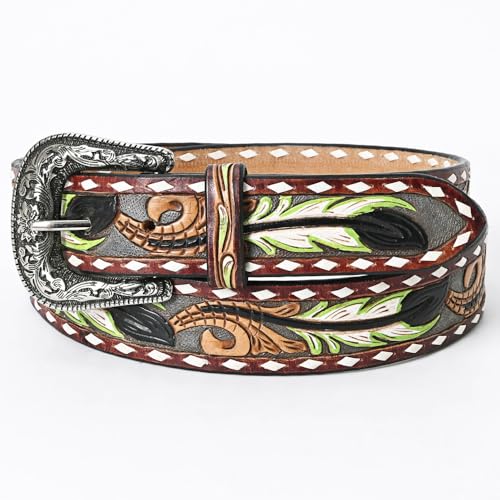 American Darling Large Beautifully Hand Tooled Grey Genuine Leather Belt Men and Women Western with Removable Buckle2