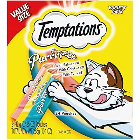 Temptations Creamy Puree Squeezable Lickable Cat Treats Wet Cat Treats with Chicken Salmon and Tuna Variety Pack 0