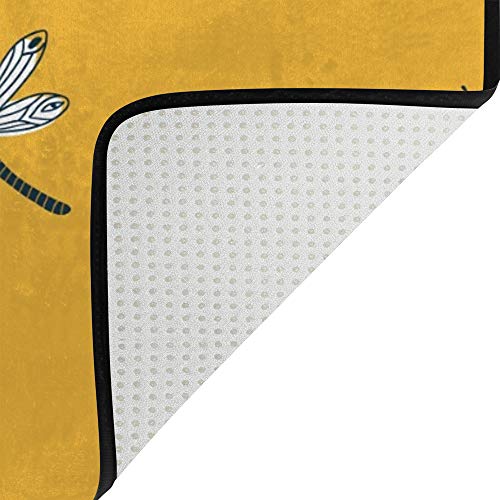Tapis de salon jaune imprimé libellule grand format Ruchen