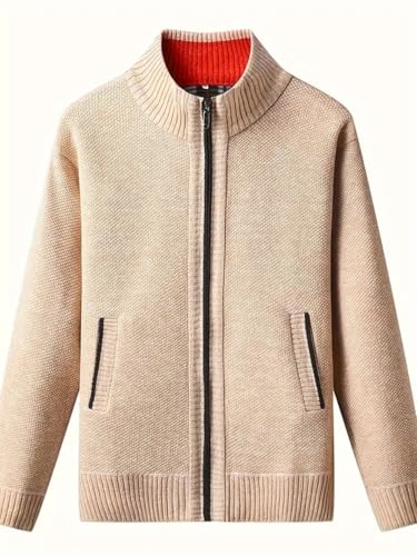 Mens Sweater Cardigan Full Zip Knitted Long Sleeve Sweaters Men Workout Outfits (US, Alpha, Small, Regular, Regular, Beige)3