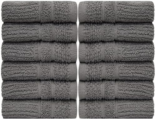 Image of PH Pleasant Home Ribbed Wash Cloths Set - 12 Pack (12 inch x 12 inch) - 509 GSM - 100% Ring Spun Cotton Wash Cloth - Super Soft and Highly Absorbent Face Towels (Dark Grey)