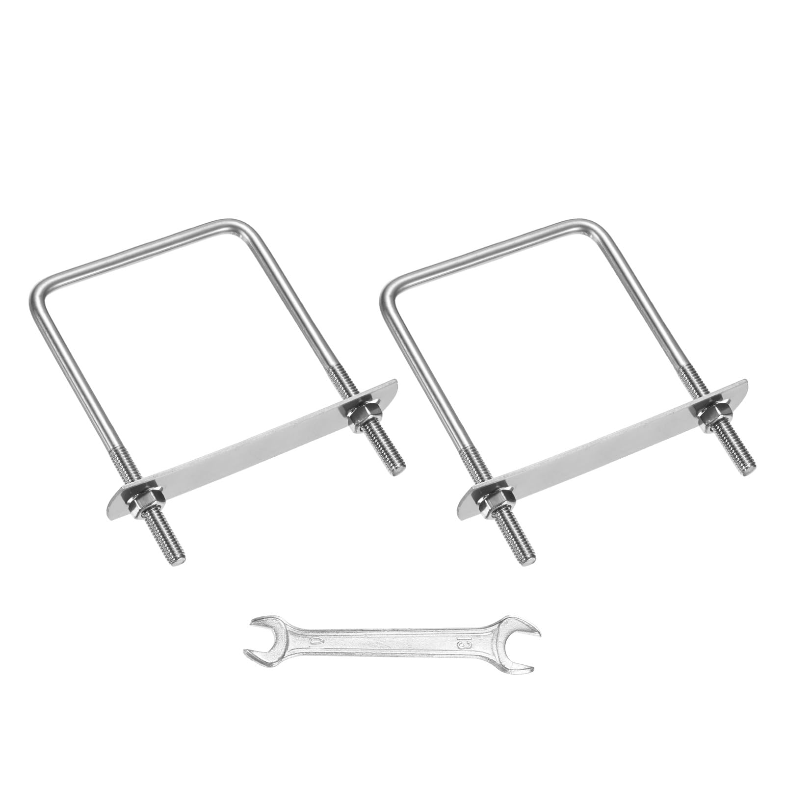 M METERXITY Square U-Bolts Kit (M6x70x100mm, Silver) 2Set Square U Shaped Bolts 304 Stainless Steel with Frame Plates & Nuts & Washers & Wrench, Apply to Ski/Board/Sailboat/Trailer