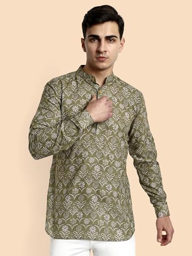 Image of Vardha Men's Cotton Printed Short Kurta with Comfortable Fit and Simple Style and Regular Look | Kurta for Men