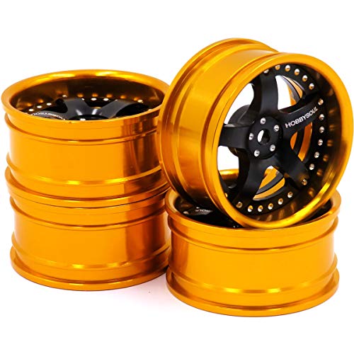 4pcs RC 1/10 Aluminum Alloy Wheel Rims Hex 12mm Adjustable Offset Gold & Black Color Fit 1:10 RC On Road Drift Touring Car Tires