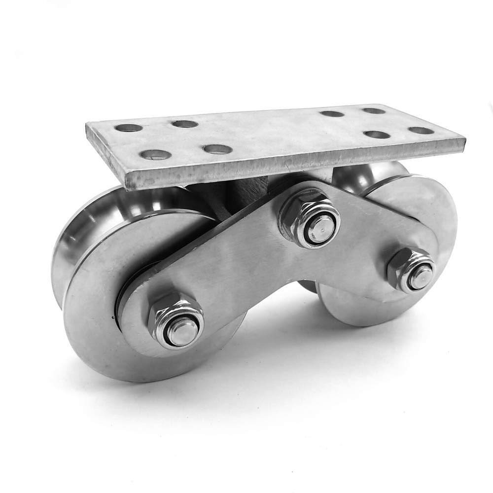 RHKING Groove Wheel U Heavy Duty Rigid Caster Double Pulley Silent Detachable Stainless for Inverted Track Sliding Gate Loading Capacity 3000Kg/6600
