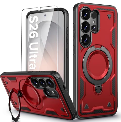 Image of for Samsung Galaxy S26 Ultra Case Magnetic with stand, with Mag-Safe, with Screen Protector, Wireless Charging, Shockproof for Samsung S26 Ultra 5G Phone Case, Ring Holder Cover for Samsung S26 Ultra