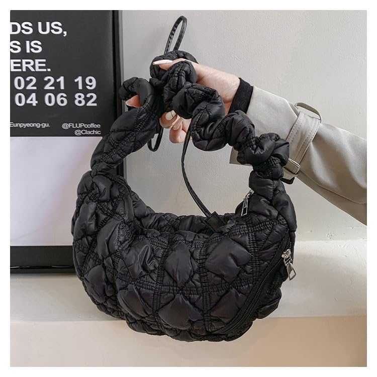 Image of Crescent Bag Puffer Tote Bag for Women Quilted Shoulder Bags Puffy Purse Handbag Winter Down Padding Purse