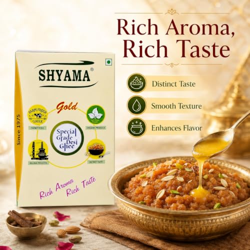 Image of SHYAMA GHEE Desi Buffalo Ghee 1 Litre | Traditional Method Buffalo Ghee | Pure and Natural Nutritious Ghee with Rich Aroma (Pack of 1, 1 Litre)