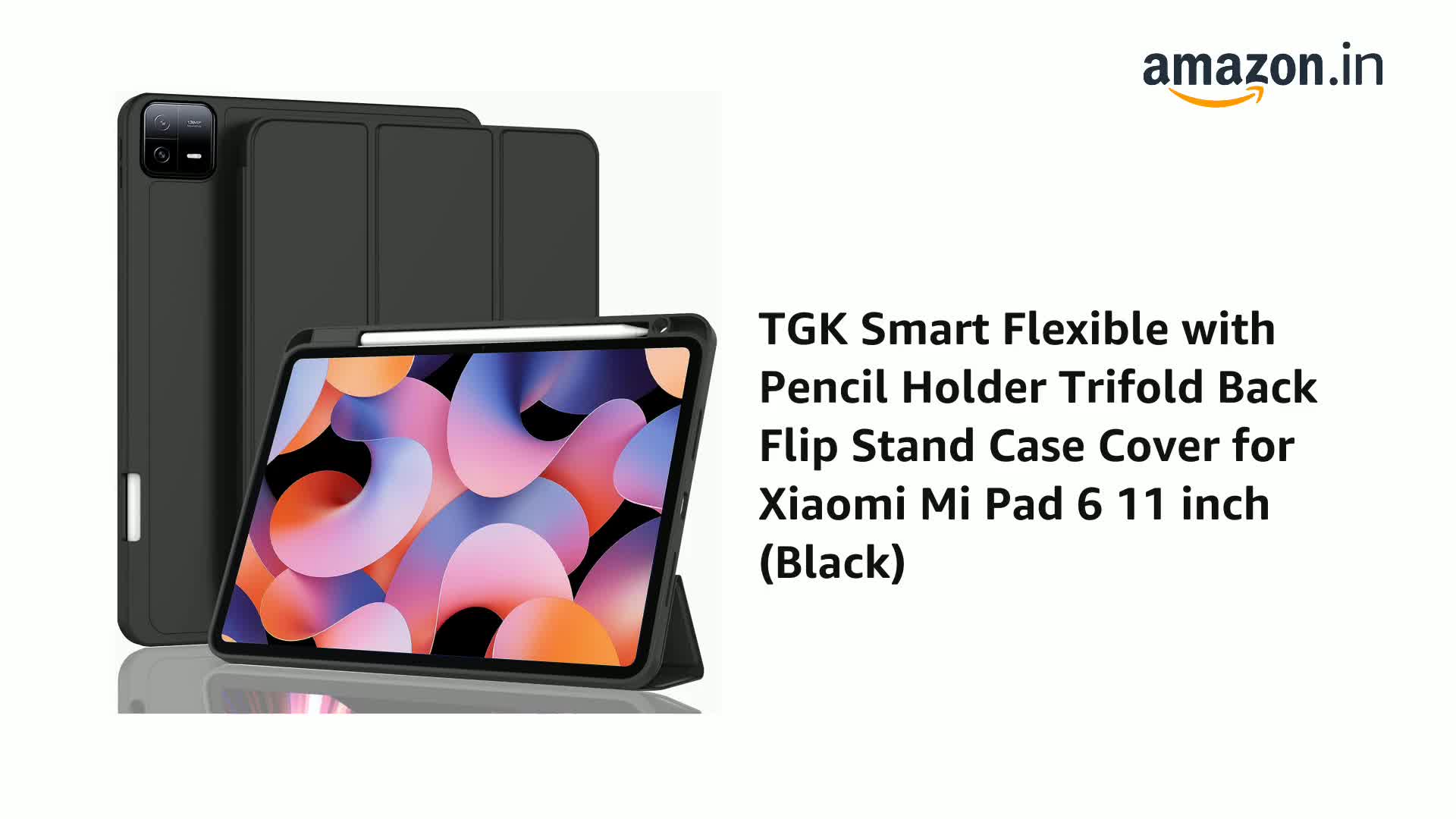 TGK Smart Flexible with Pencil Holder Trifold Back Flip Stand Case
