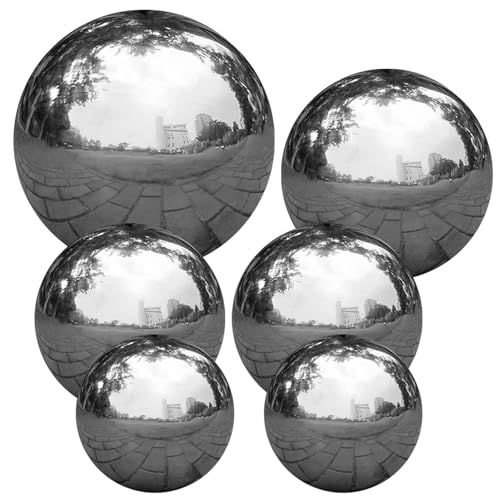 Roestvrijstalen starende bal, 6 stks zilveren ballen, 2 & 3 & 4 & 6 grote glanzende ballen, reflecterende spiegelgepolijste tuinbol voor huizentuinvijver ornament