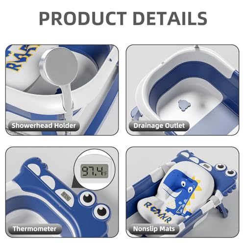 Image of TPN Collapsible Baby Bathtub, Baby Bath Tub with Soft Cushion & Real-Time Thermometer, Baby Bathtub Infant to Toddler Tub (0-36 Months), Portable Newborn Travel Bath Tub