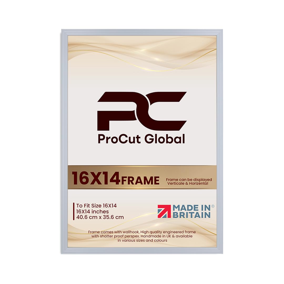 Procut Global 16x14 Light Grey Picture Frames - Classic Wooden Photo Frame with Shatterproof Perspex for Wall or Tabletop - Perfect for Posters, Certificates & Prints - Sizes & Colors Available