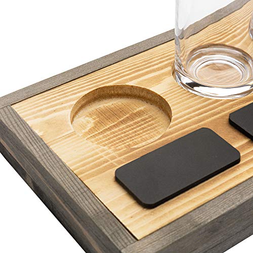 Mygift Vintage Gray & Rustic Burnt Solid Wood Beer Flight Server Tasting Sampler Set With 4 Glasses And Chalkboard Labels #TOP6