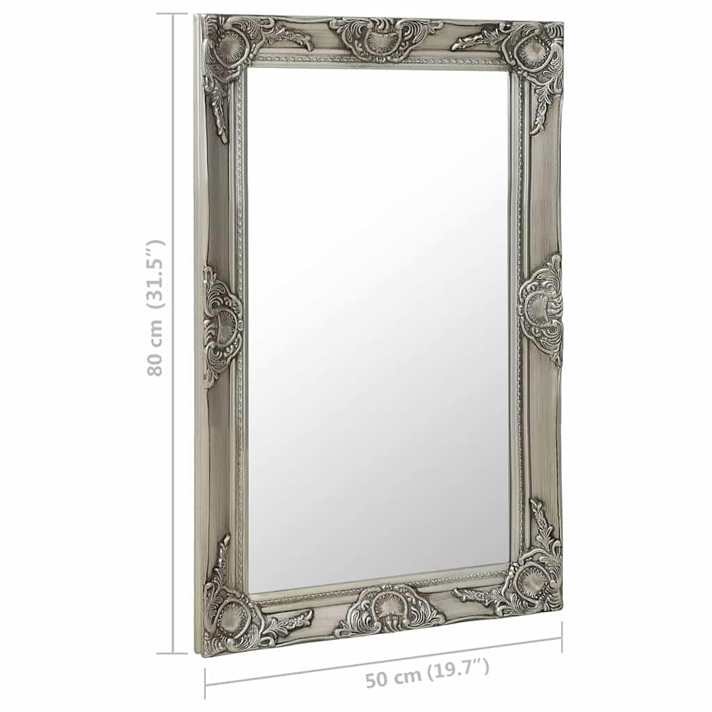 Lustro ścienne w stylu barokowym 50x80 cm srebrne z ozdobną drewnianą ramą