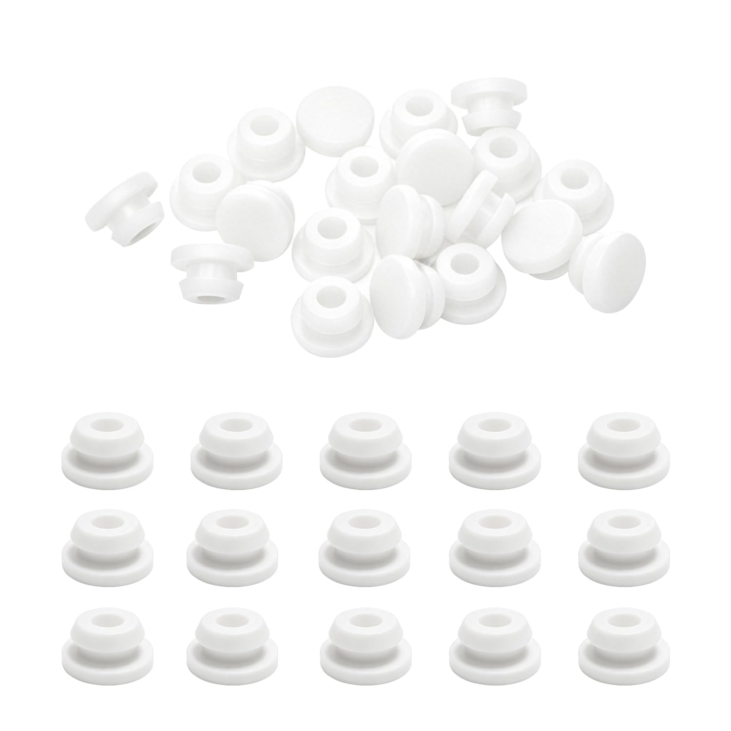 20PCS White Rubber Plugs for Holes, 6mm Round Silicone Plug Snap Locking DD044-6W