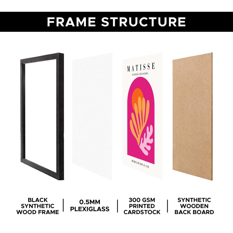 Image of Abstract Cut-Outs Premium Framed Wall Poster (12x18 Inch) | Pink Orange & Cream Botanical Wall Art | Modern Colorful Aesthetic Decor for Bedroom, Living Room, Office & Workspace | Ready-to-Hang Frame