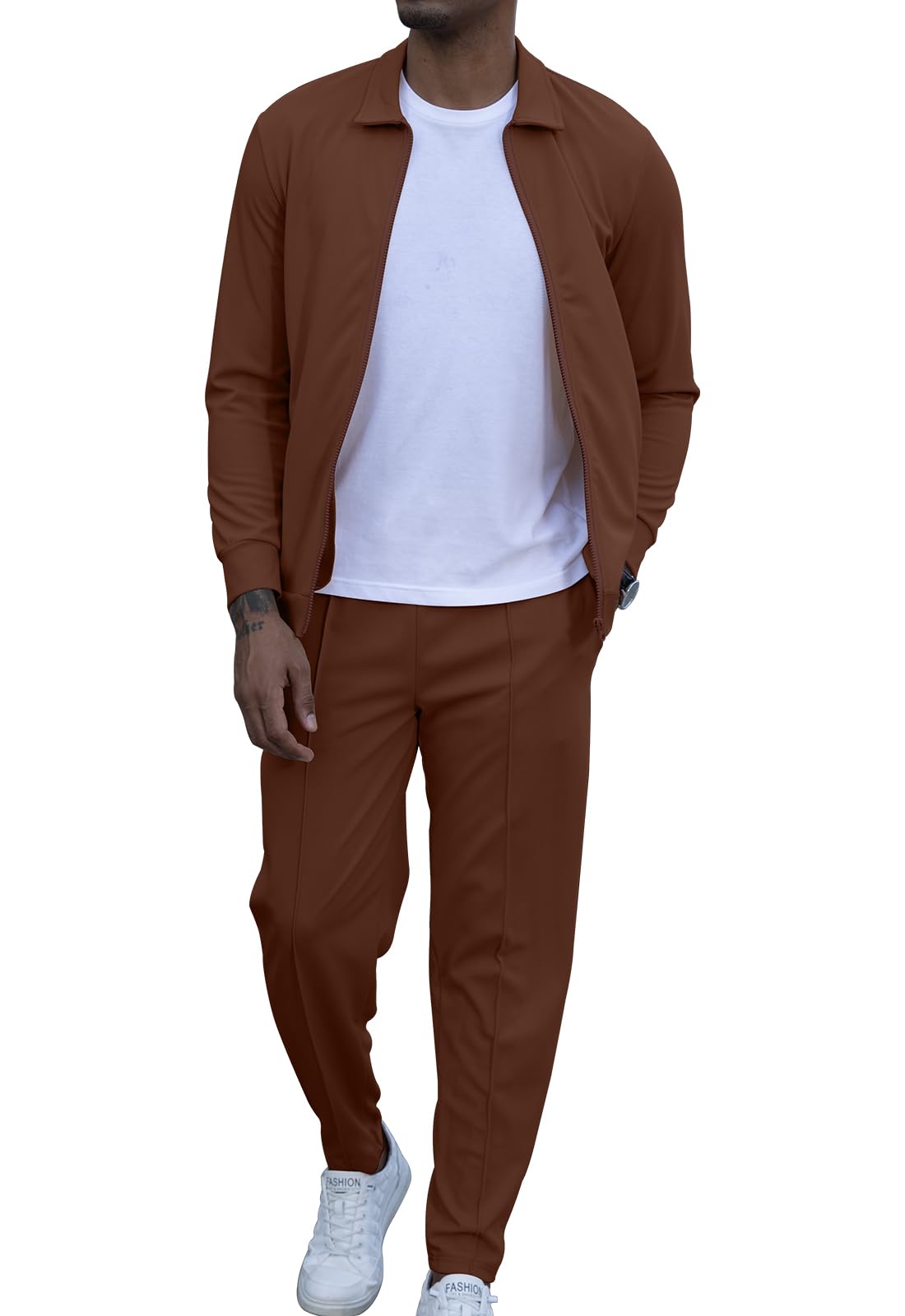 KUYIGO Tuta da uomo in 2 pezzi, a maniche lunghe, con zip intera, felpa e pantaloni a nido d'ape, casual, pullover sportivo, giacca da golf