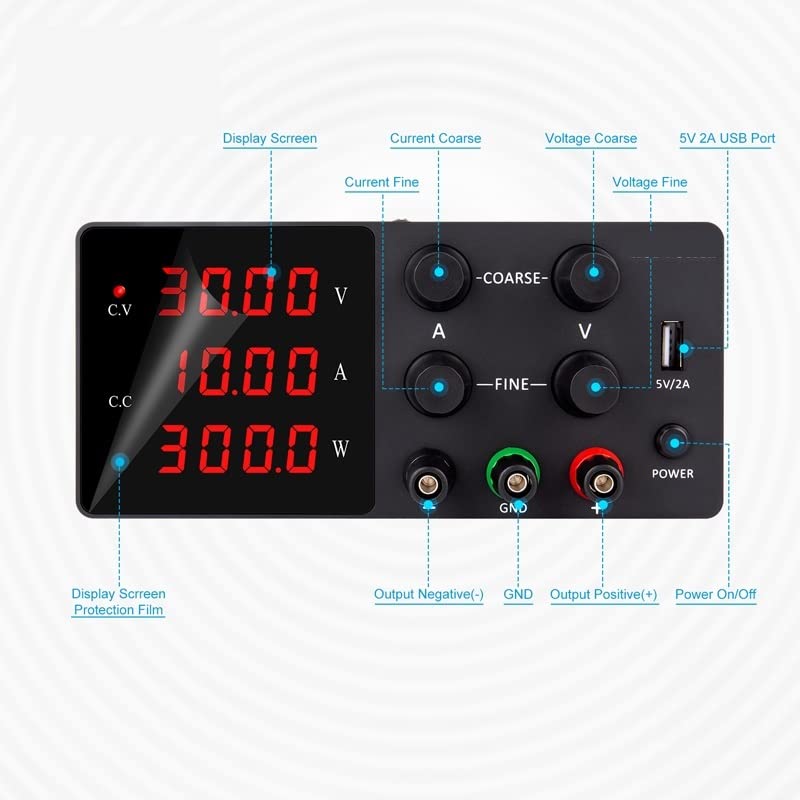 Fuente de alimentación 30V 10A Switching Lab DC Fuente de alimentación ajustable Laboratorio Regulador de voltaje de precisión Estabilizador Fuente de banco de conmutación(30V 10A 300W white)