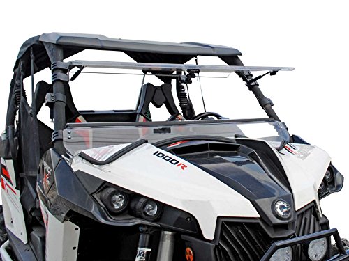 SuperATV Scratch Resistant 3-in-1 Flip Windshield for 2013-2018 Can-Am Maverick 1000 MAX Turbo | USA Made | 1 4 Thick Polycarbonate 250X Stronger than Glass | Set to Open, Vented, or Closed!