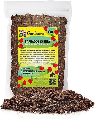 Gardenera Barbados Cherry Plant Potting Mix - Proven Formula for Thriving Cherry Plants - Enhances Fruiting Potential and Vigorous Growth - 3 Quart
