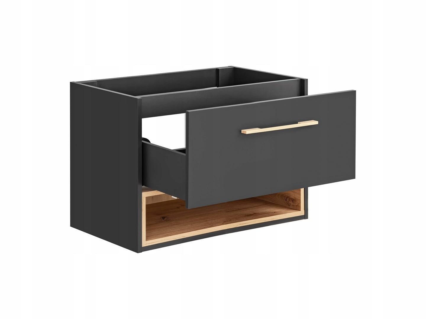 Mobile da bagno sospeso per lavabo da 80 cm, con cassetto e mensola, color grafite opaco/rovere – mobile da bagno
