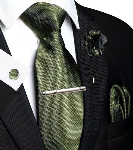 Image of JEMYGINS Mens Tie and Lapel Pin Necktie Pocket Square Cufflinks and Tie Clip Sets for Business Casual 5PCS