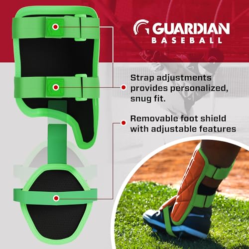 Guardian Baseball Leg Guard Youth and Adult | Right & Left Handed Hitters | Baseball Shin Guards Batting | Ankle Guard | Adjustable | Lightweight Flexible - Adult, Neon Coral - Thumbnail 3