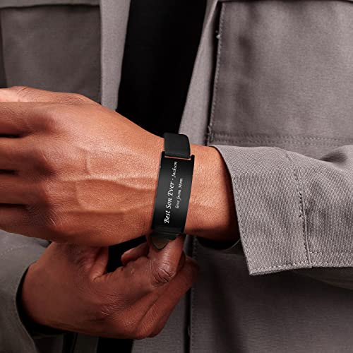 Personalized Bracelet Gift For Son : Engraved Name Leather Id Wristband Gift For Son From Mom And Dad,To My Son Gift For Christmas, Birthday, Valentine's Day, Anniversary, Graduation, Black #TOP1