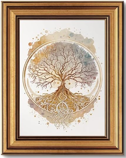 Amazon.com: Vintage Gold Framed Tree of Life Canvas Wall Art, Neutral ...