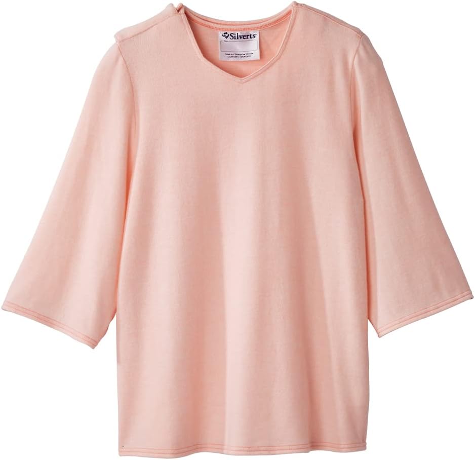 Women’s Open Back Adaptive Diamond Neck Top for Seniors - Super Soft 3/4 Long Sleeve Shirt