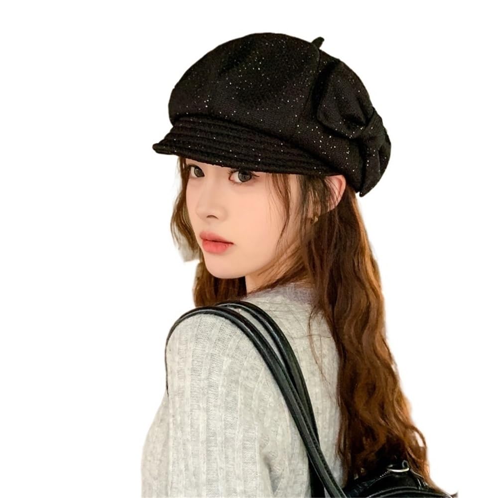Béret à visière chaude avec nœud mignon pour un look d'hiver élégant