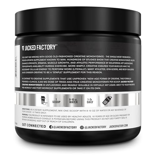 jacked factory creatine monohydrate powder 150g - 5g daily creatine supplement for men and women vegan-friendly third-party tested - 30 servings unflavored
