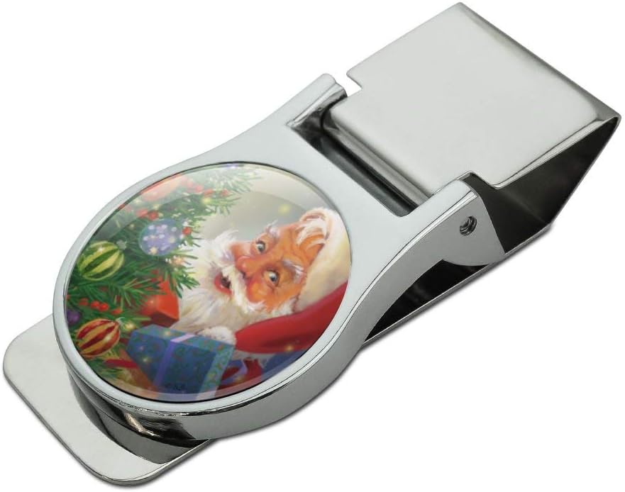Christmas Holiday Santa Behind the Tree Satin Chrome Plated Metal Money